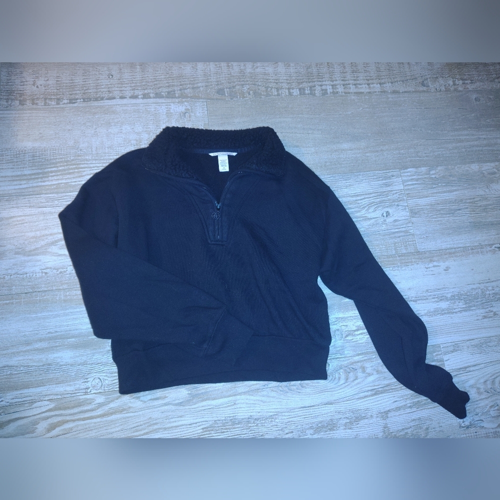 Victoria's Secret Black Quarter-Zip Sherpa Pullover Sweater
